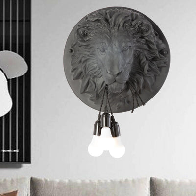 Applique murale 3 lumières Nordic Creative en résine avec tête de lion 