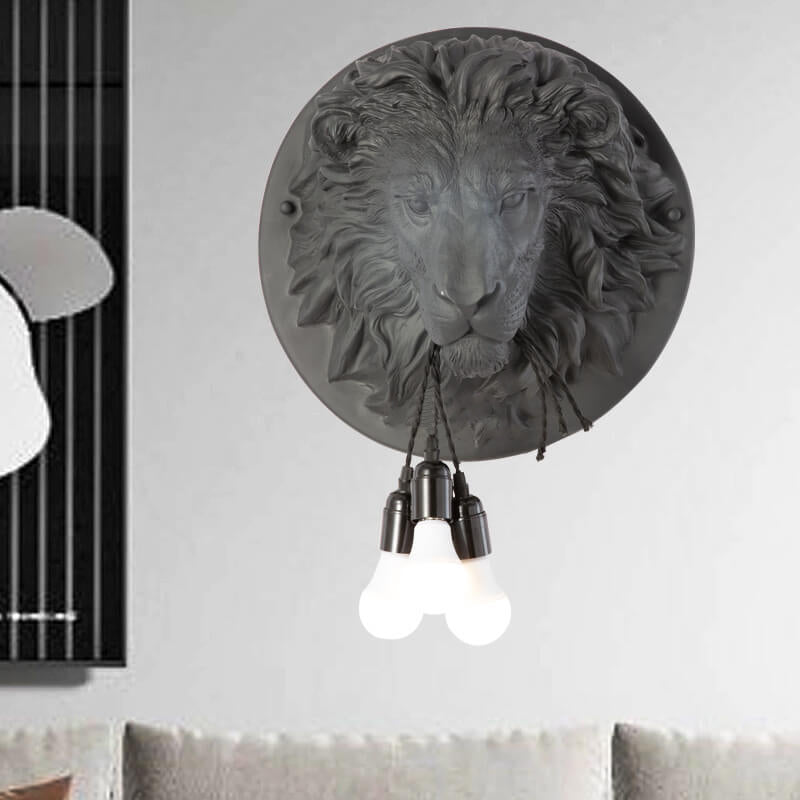 Applique murale 3 lumières Nordic Creative en résine avec tête de lion 