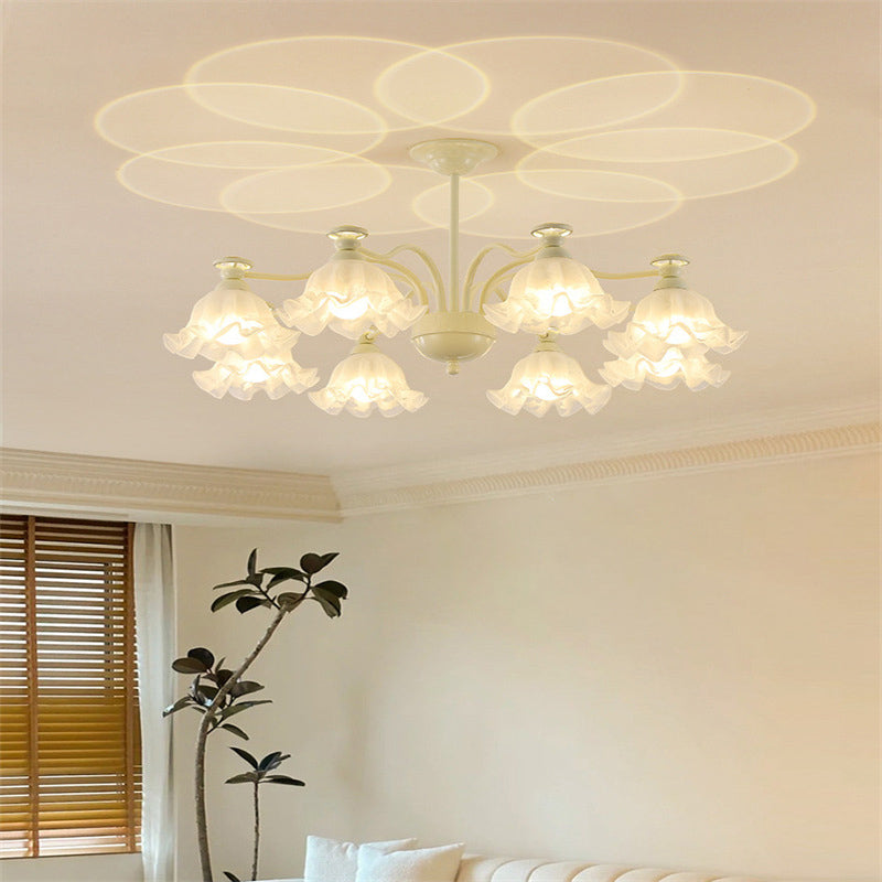Lustre traditionnel en verre avec motif floral et branches en fer, 6/8 lumières pour chambre 