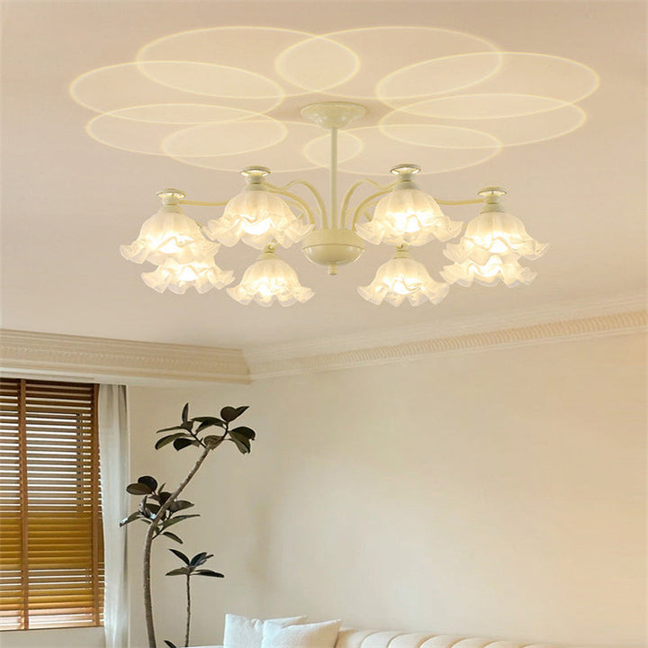 Lustre traditionnel en verre avec motif floral et branches en fer, 6/8 lumières pour chambre 