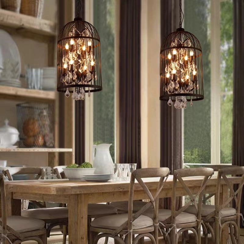 Contemporary Industrial Iron Birdcage Crystal Candelabra 4/8 Light Chandelier For Dining Room