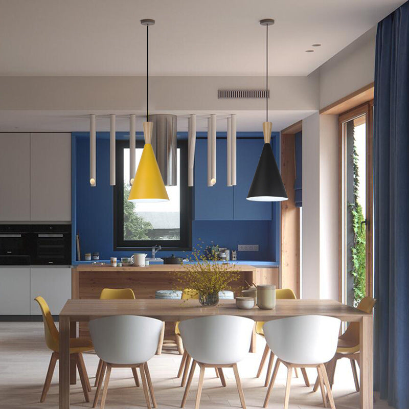 Contemporary Scandinavian Cone Round Aluminum 1-Light Pendant Light For Bedroom