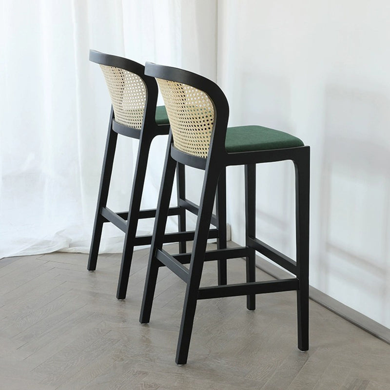 Tabouret de bar en bois avec tissu traditionnel français, dossier et repose-pieds pour salle à manger 