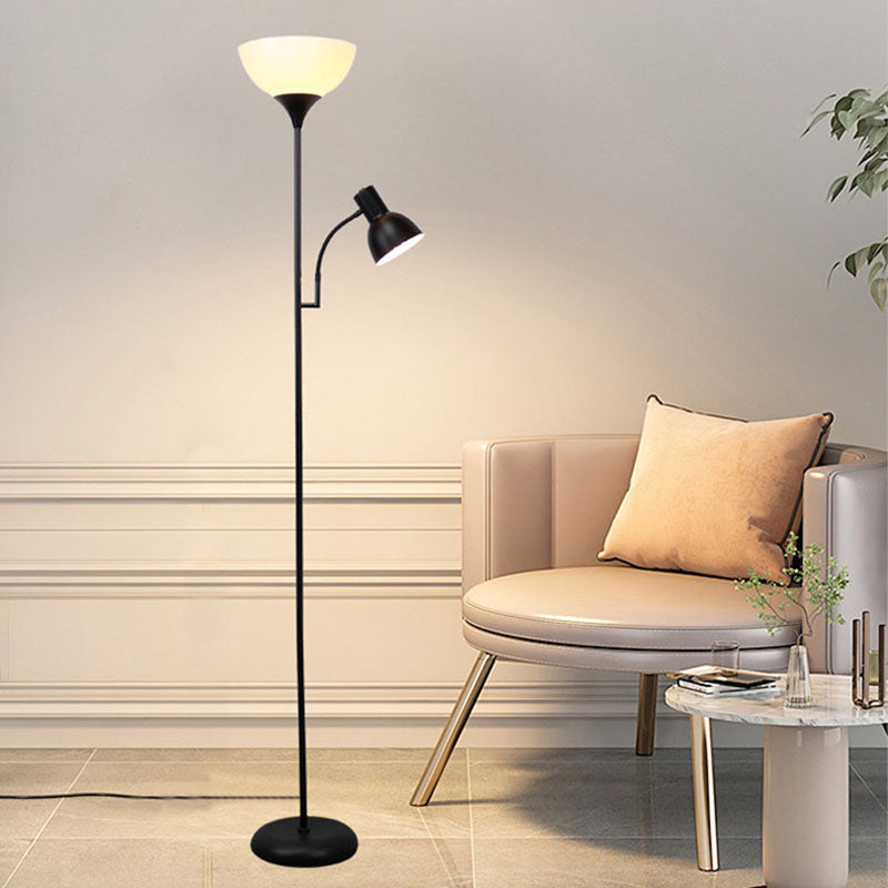 Lámpara de pie de hierro minimalista moderna de medio círculo con 2 luces para sala de estar 
