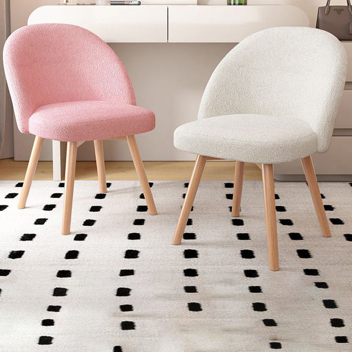 Contemporary Nordic Curved Linen Sherpa Fabric Upholstered Beech Wood Legs Vanity Stool Backrest For Bedroom