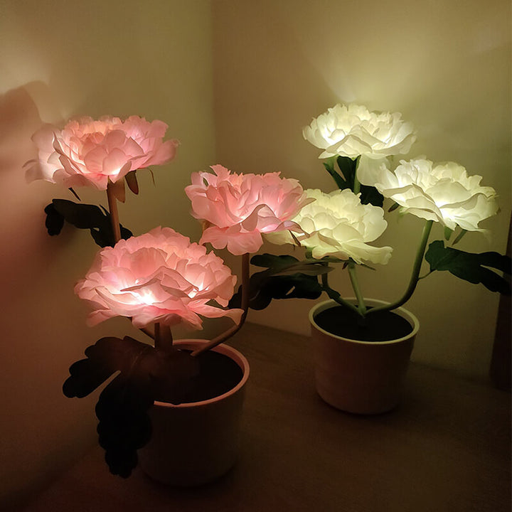 Lámpara de Mesa LED de Decoración de Bonsái de Flor de Peonía de Simulación Solar para Exteriores 