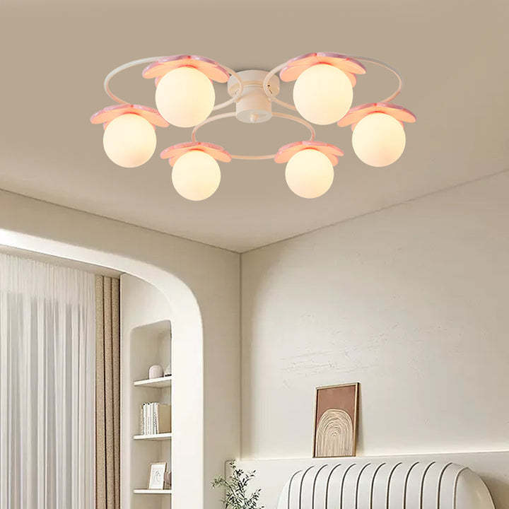 Plafonnier semi-encastré moderne minimaliste rond en fer et verre avec 4/6/8 lumières pour salon 