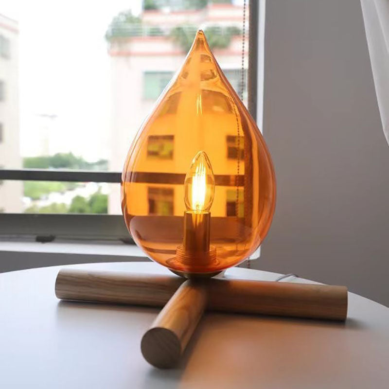 Modern Art Deco Fire Wood Glass 1-Light Table Lamp For Living Room
