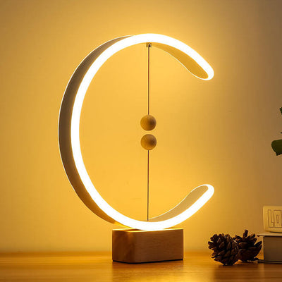 Japanese Creative Wood Magnetic Suspension Balance Ring LED USB Table Lamp