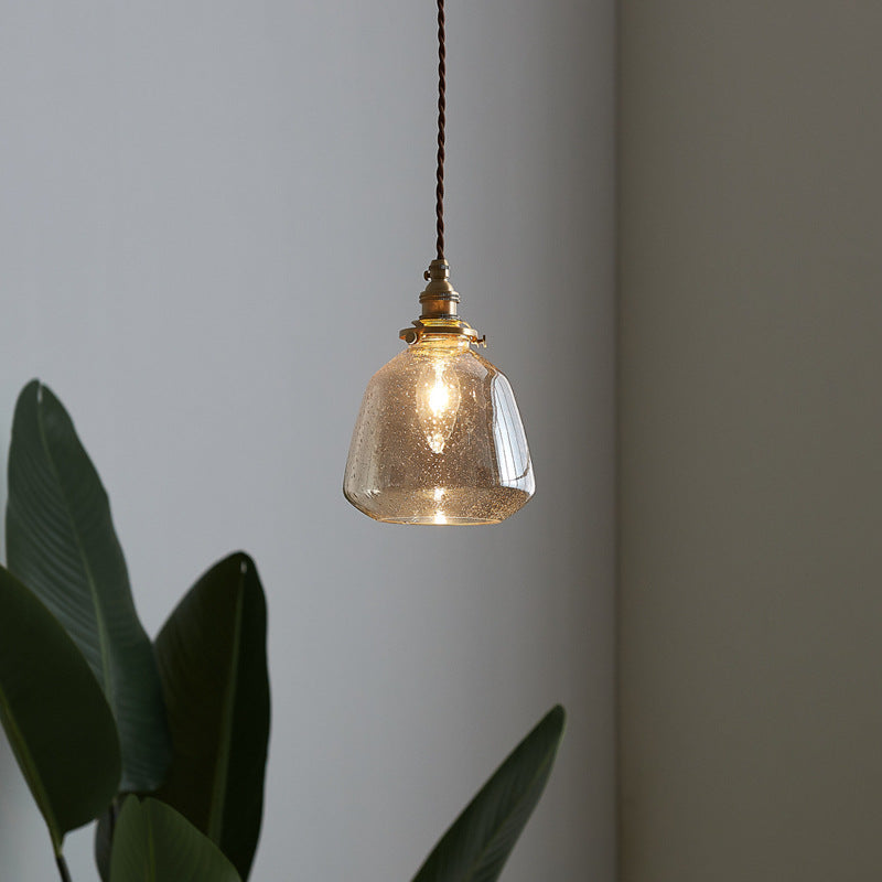Traditional Japanese Brass Glass Air Bubble Round Terete 1-Light Pendant Light For Dining Room