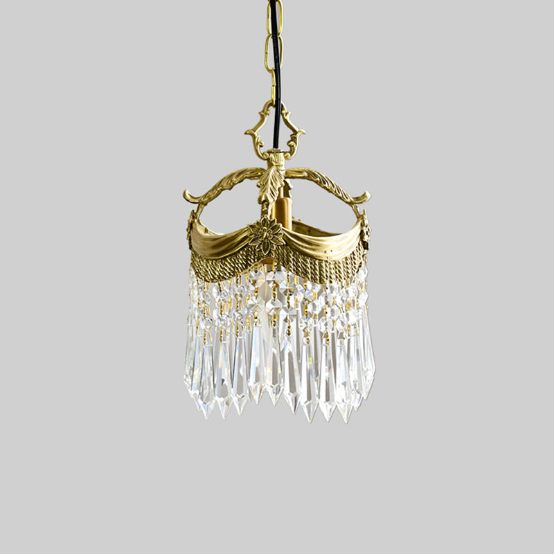 Vintage Luxury Crystal Copper Tassel 1-Light Pendant Light