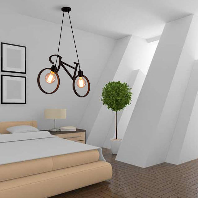 Contemporary Creative Bicycle Shape Iron 2-Light Kids Chandelier For Living Room &amp; Bedroom