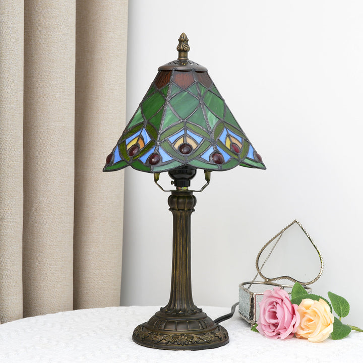 Lampe de table à 1 lumière avec perle conique en verre résine Tiffany traditionnel pour chevet 