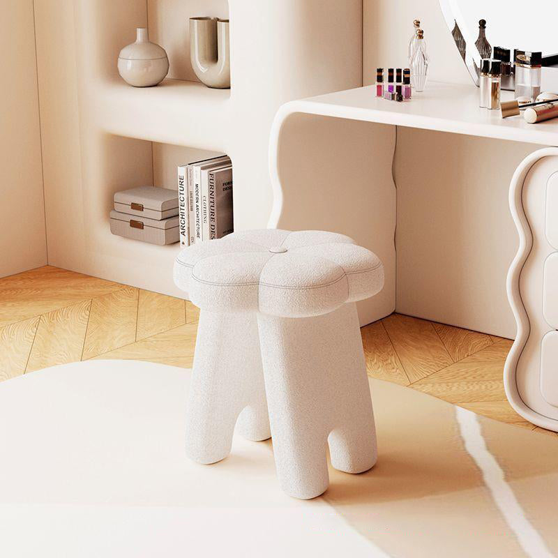 Modern Art Deco Floral Square Sherpa Fabric Wood Vanity Stool Backless Armless For Bedroom