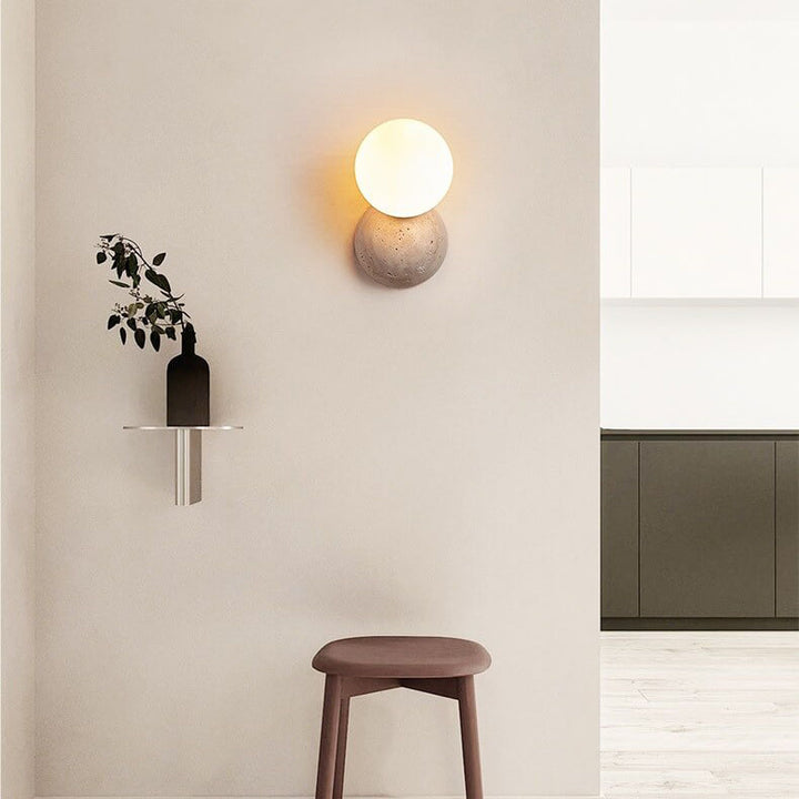 Japanischer minimalistischer runder Kugelstein 1-Licht Wandleuchte 