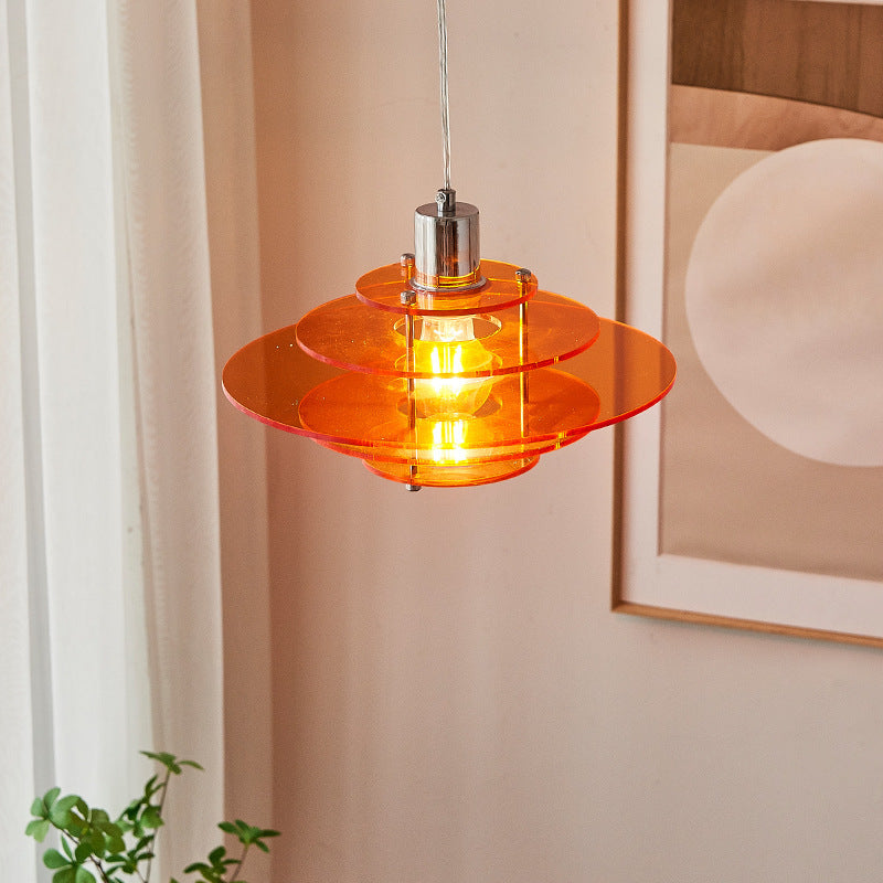 Lustre suspendu moderne minimaliste rond en acrylique avec matériel en forme de soucoupe volante à 1 lumière pour salon 