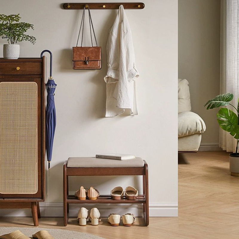 Modern Minimalist Rectangular Faux Leather Solid Wood Shoe Storage 1-Shelf For Entryways