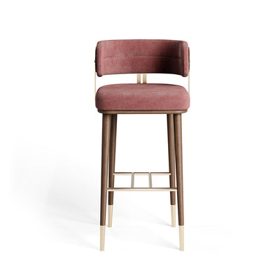 Tabouret de bar moderne en flanelle carrée de luxe avec pieds en bois et repose-pieds bas pour salle à manger 