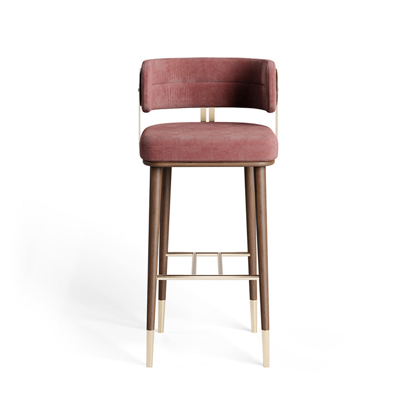 Tabouret de bar moderne en flanelle carrée de luxe avec pieds en bois et repose-pieds bas pour salle à manger 