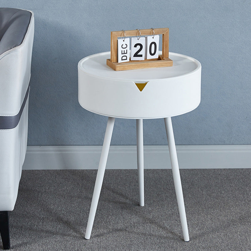 Modern Minimalist Round Tripod PP Plastic Iron Nightstand 1-Storage For Bedroom