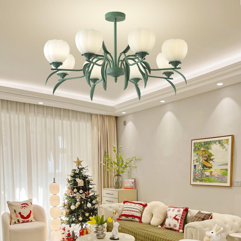 Contemporary Creative Iron Glass Flower Shape 3/6/8/10-Light Chandelier For Living Room