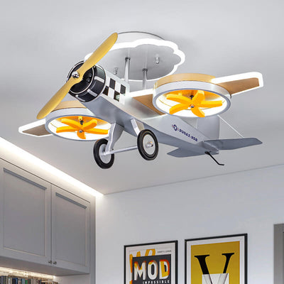 Creative Cartoon Airplane Iron Acrylic LED Kids Semi-Flush Mount Ceiling Light