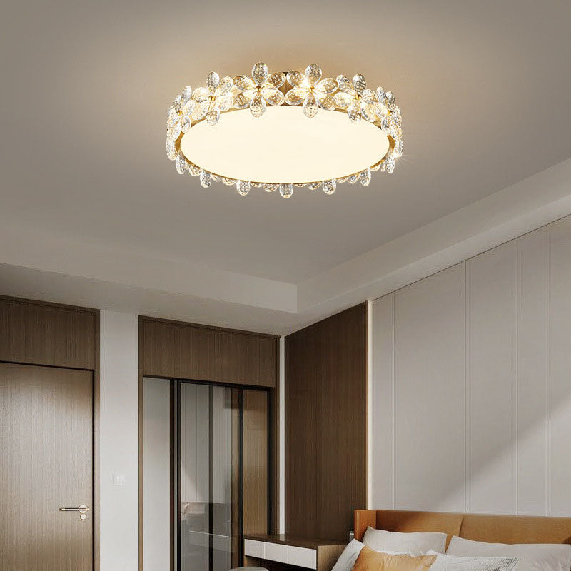 Luz de techo semi-empotrada contemporánea creativa cilíndrica de flor de cerezo de cobre con cristal LED para sala de estar 