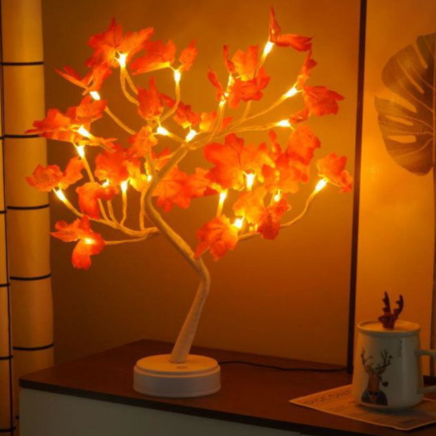 Zeitgenössische kreative Weihnachts-LED-Lichter mit Kunststoff-Ahornblatt-Baum, dekorative Tischlampe für das Schlafzimmer 