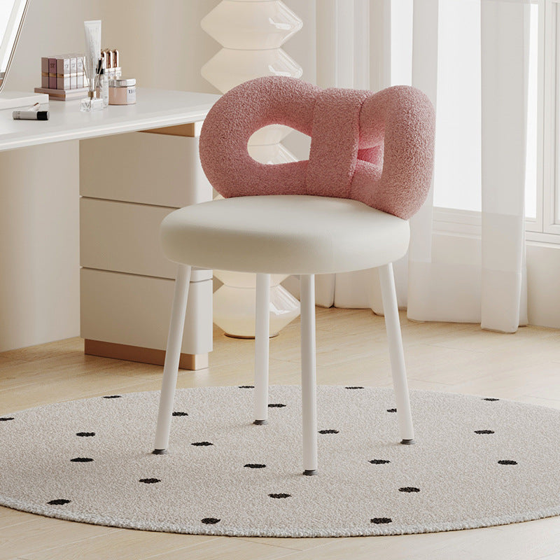 Tabouret de coiffeuse en cuir rond avec nœud papillon Art Déco moderne en fer sans dossier pour chambre 