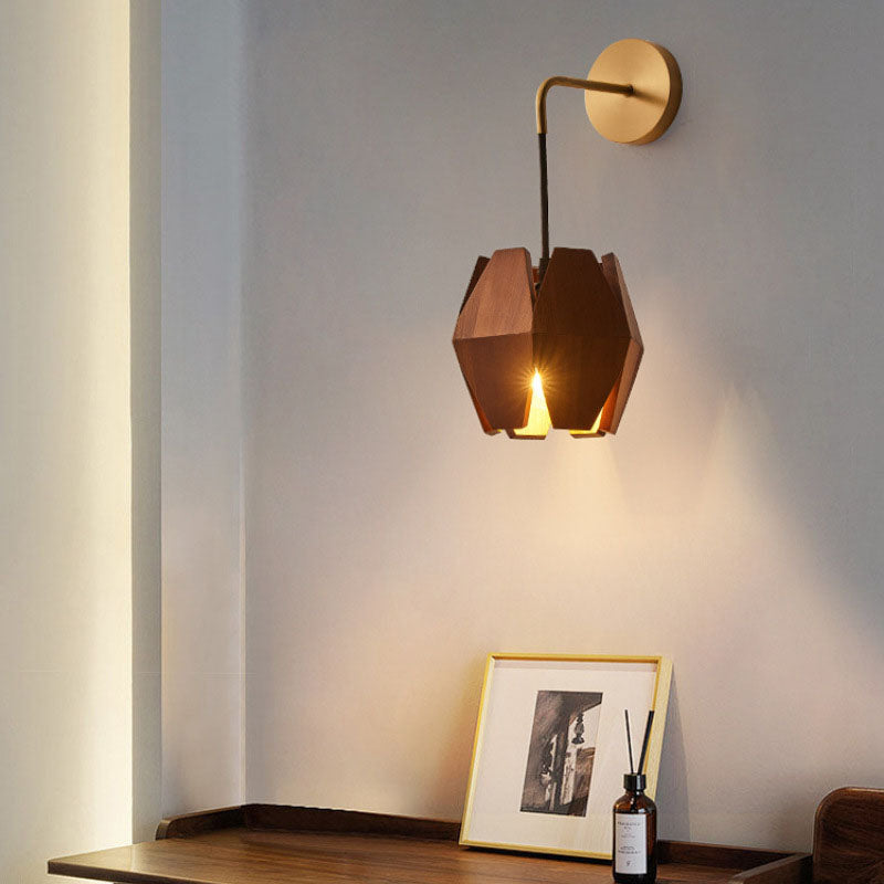 Lampe murale en bois à 1 lumière avec matériel rond japonais traditionnel pour salon 