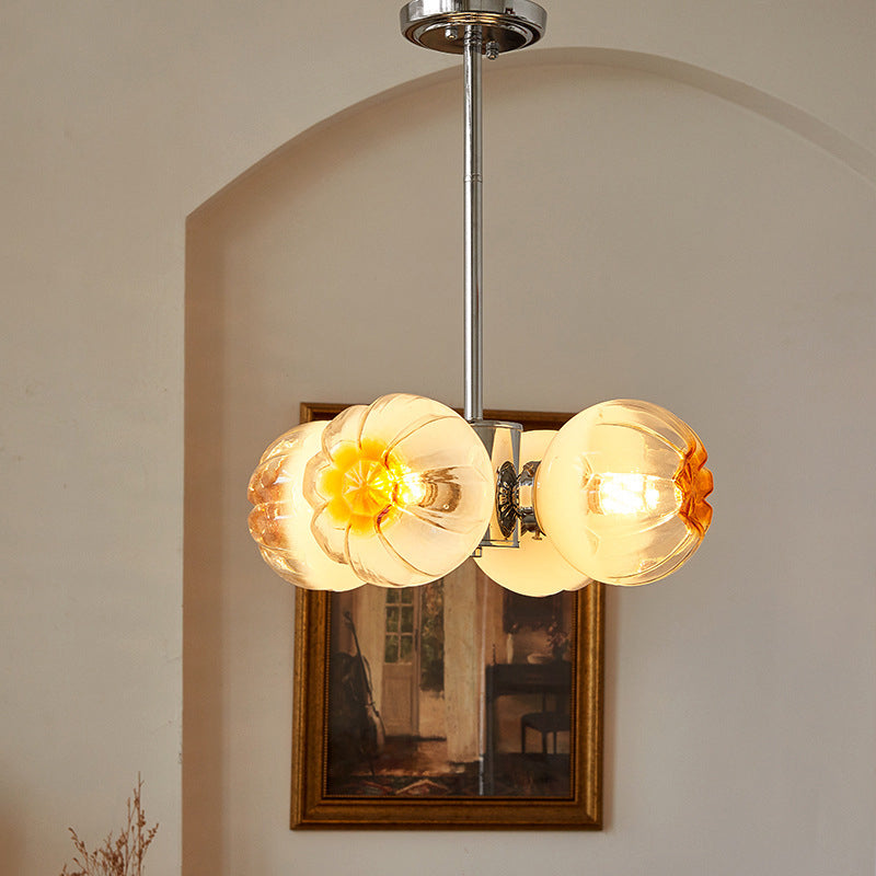 Zeitgenössischer Vintage Bud Metall Glas 3/4 Licht Kronleuchter für Wohnzimmer 