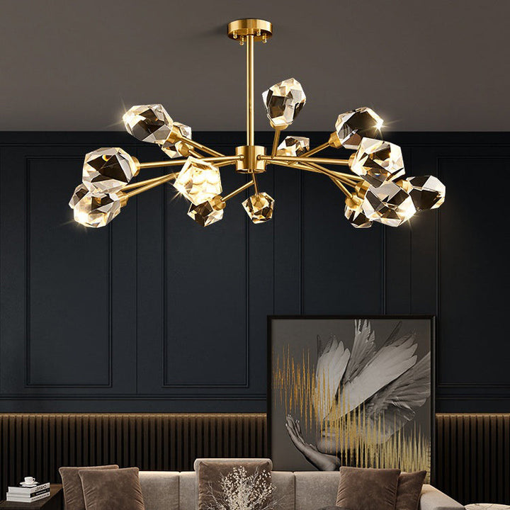 Lustre contemporain en cristal de cuivre irrégulier de branche scandinave 6/9/12/15/18 lumières pour salon 