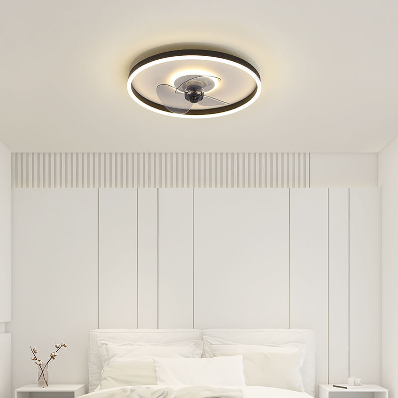 Contemporary Nordic Round Iron Silicone Aluminum Invisible LED Flush Mount Ceiling Fan Light For Living Room &amp; Bedroom