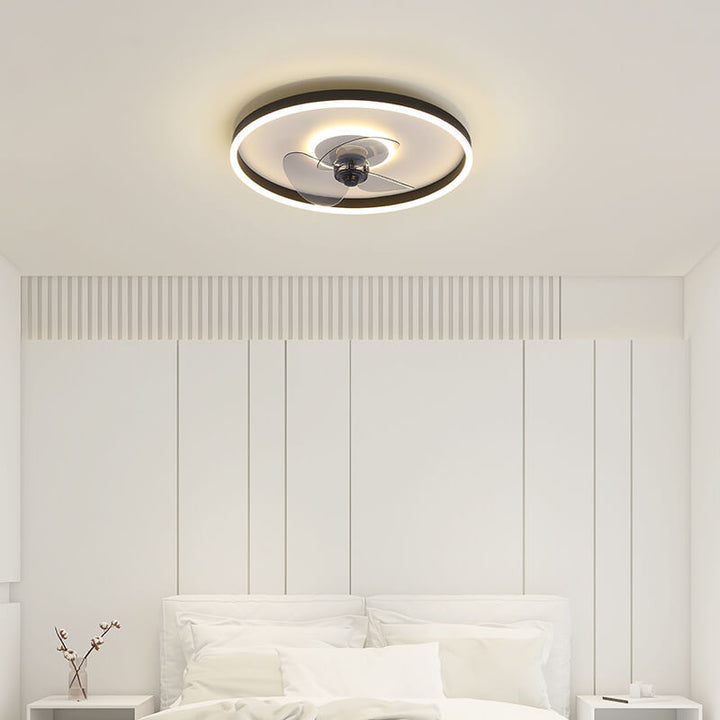 Contemporary Nordic Round Iron Silicone Aluminum Invisible LED Flush Mount Ceiling Fan Light For Living Room &amp; Bedroom