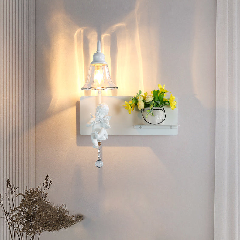 Zeitgenössische kreative Engel Blütenblatt Harz Glas 1/2 Licht Wandleuchte Lampe für Schlafzimmer 