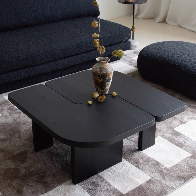 Mesa de café cuadrada contemporánea de combinación de madera de pino y fresno para sala de estar 