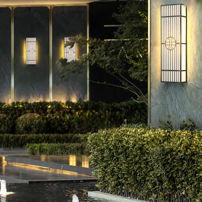 Traditional Chinese Rectangular Stainless Steel Plastic LED Outdoor Wall Sconce Lamp For Entryway