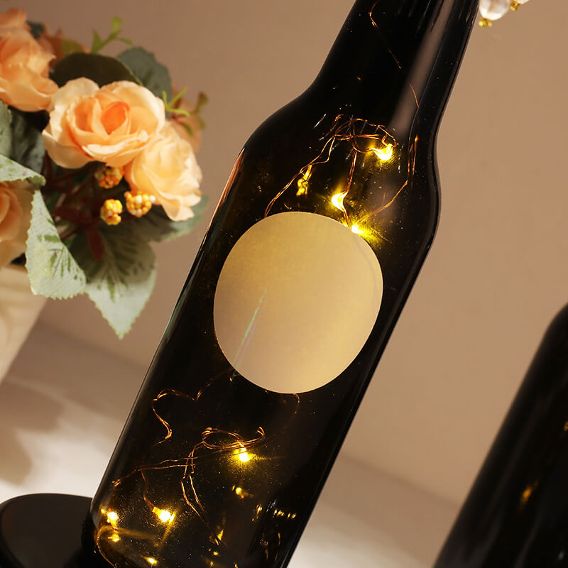 European Creative Fabric Cone Glass Wine Bottle LED Decoration Table Lamp
