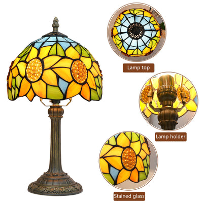 Traditionelle Tiffany-Tischlampe in Sonnenblumen-Regenschirmform aus Kunstharzglas mit 1 Licht für Schlafzimmer 