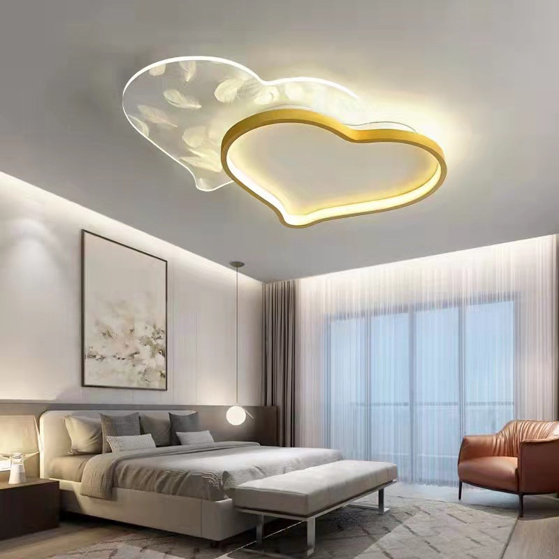 Luz de techo LED de montaje empotrado de hierro acrílico con plumas de amor creativas contemporáneas para dormitorio 