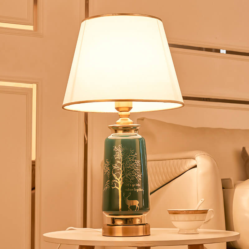 Nordic Light Luxury Fabric Deer Tracing Gold Ceramic 1-Light Table Lamp