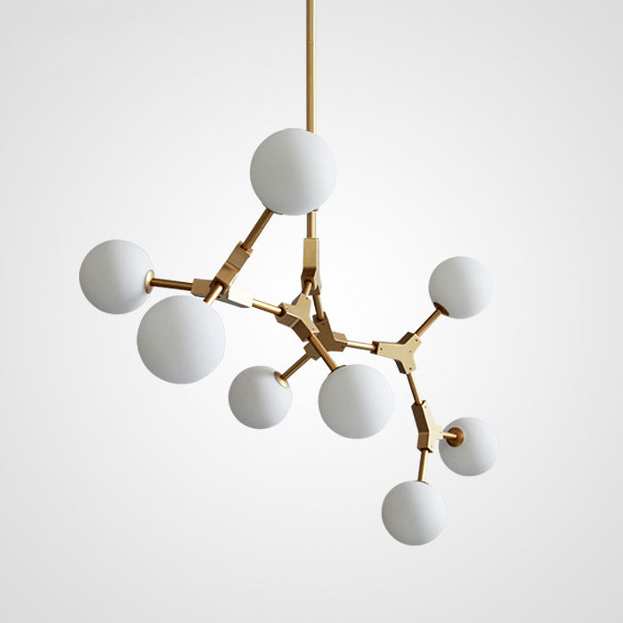 Contemporary Scandinavian Branches Magic Bean Orb Glass Iron 6/8 Light Chandelier For Bedroom