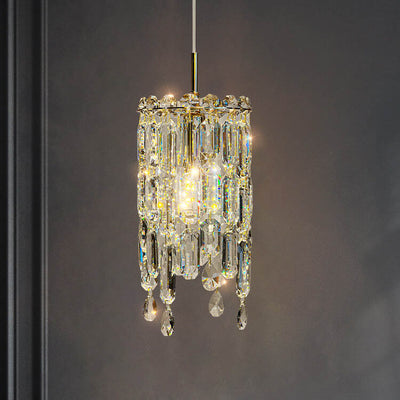 Suspension moderne en cristal cylindrique à 1 lumière pour salon 