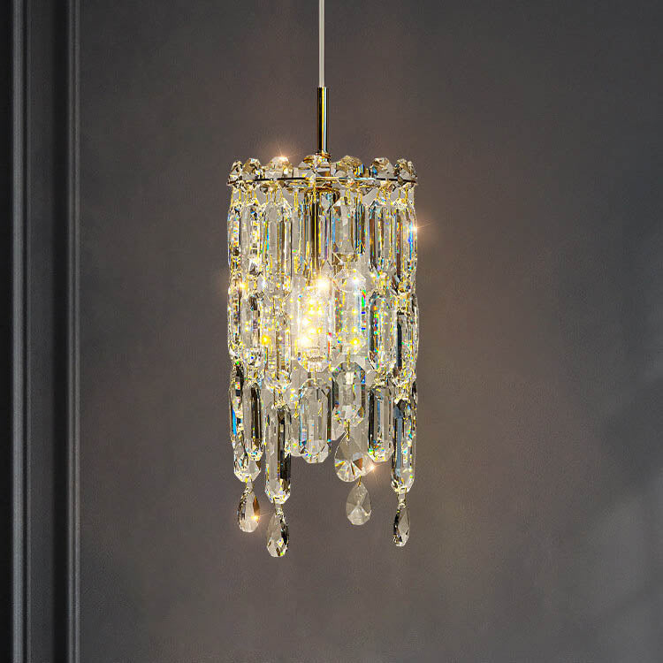 Suspension moderne en cristal cylindrique à 1 lumière pour salon 