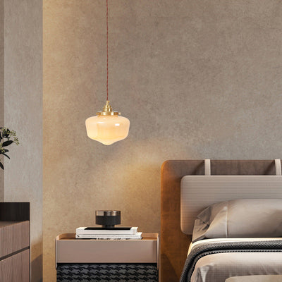 Lustre suspendu en laiton et verre nordique contemporain à 1 lumière pour salon 