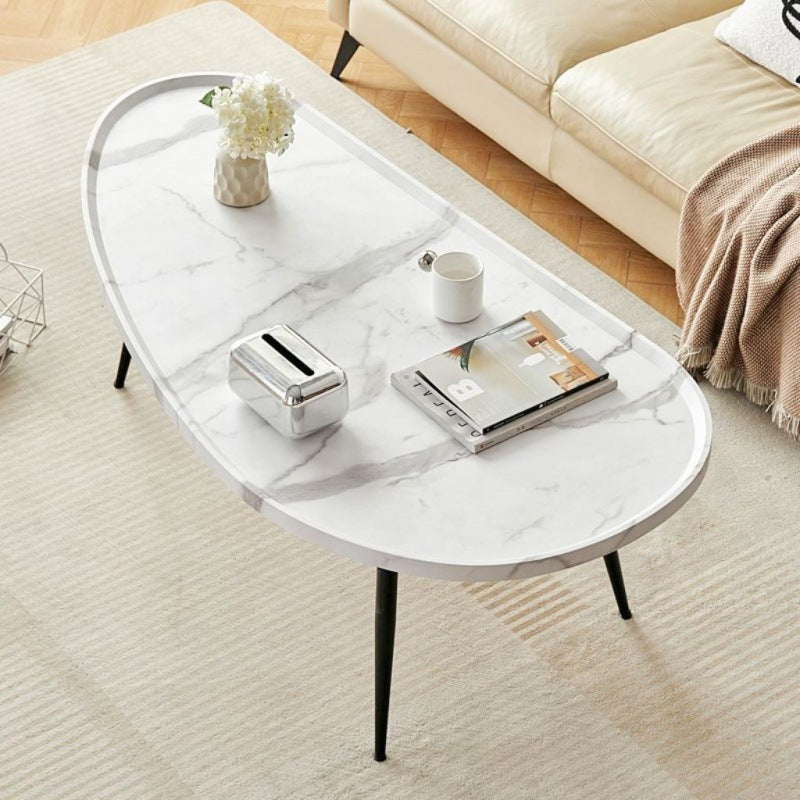 Mesa de café de hierro con forma ovalada y densidad de mango escandinava contemporánea de 4 patas para sala de estar 
