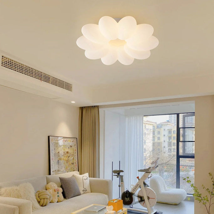 Zeitgenössische kreative florale Eisen PVC LED Semi-Flush Mount Deckenleuchte für Wohnzimmer 