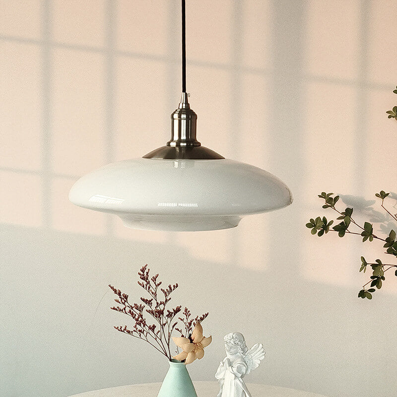 French Modern Cream Oval Glass Hardware 1-Light Pendant Light