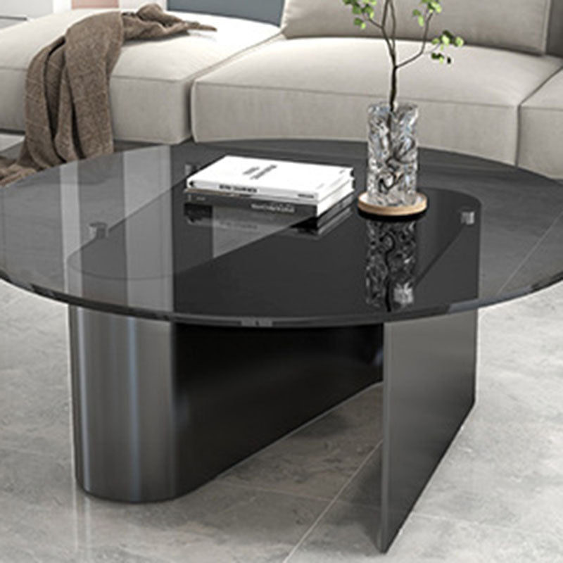 Moderner minimalistischer runder quadratischer Couchtisch aus Glas, Steinplatte und Karbonstahl mit 1 Ebene für das Wohnzimmer 