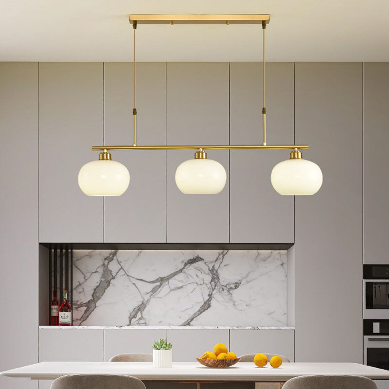 Modern Minimalist Long Oval Copper Glass 3-Light Island Light Chandelier For Dining Room